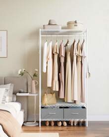 SONGMICS Clothes Rack, Heavy-Duty Garment Rack, Clothing Rack With Mesh Shelf, 2 Fabric Drawers, Hanging Rail, Hooks, Freestanding Portable Wardrobe Closet Rack - White - View 2