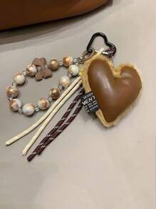 Yogodlns Pendentif en forme de cœur Maillard, accessoire porte-clés d'amour doux, tressage artisanal, cadeau de voyage, de vacances, de Noël, breloque de sac à la mode Y2K, convient pour les jeunes garçons, les jeunes filles, les étudiants, cadeau de la Saint-Valentin