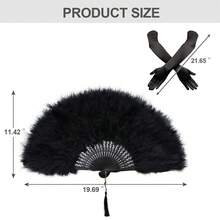 2/3 件套 1920 年代复古女郎配饰套装 - 羽毛扇、发带和手套，适合复古婚礼、舞蹈服装和配饰（黑色） - 彩色 - 查看 15