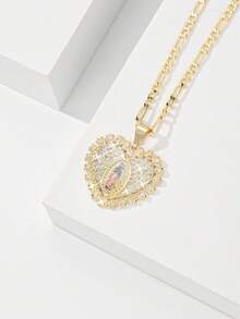 1 pièce Pendentif Collier Vierge Marie Cœur Sacré en cuivre plaqué or 14 carats avec cubique zircone gravé en 3 couleurs, boîte cadeau de bénédiction, convient pour mère/couple/meilleure amie/être cher, à porter au quotidien et pour les fêtes (Saint-Valentin, Fête des Mères, Cadeau)