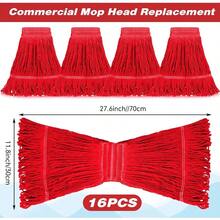 16 Pack Commercial Mop Head Replacements Looped End Wet Heavy Duty Mop Heads Cotton String Mops Industrial Cleaning Refills For Commercial Industrial Home Red - 紅色 - 查看 2