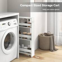 GOFLAME Slim Storage Cart W/Handle, 4-Tier Slide Out Utility Cart, Shelving Unit Organizer Trolley For Narrow Places, Perfect For Laundry, Kitchen, Living Room - White - View 8