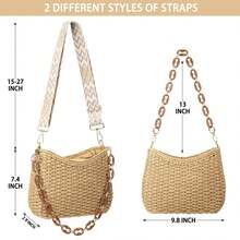 Hand Straw -Woven Small Purse Beach Tote Bag Crossbody Shoulder Handbags Boho Bag Summer Beach Bag For Women - Màu Khaki - Xem 6