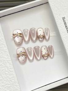 10 Peças Unhas Feitas à Mão Ovais, Unhas Acrílicas Postiças Curtas e Longas, Minimalismo Unhas Rosa Claro Olho de Gato Brilhante, Borda Glitter, Poá Pintado à Mão, Gemas de Unha 3D Laço de Pérola Embutido, Unhas de Outono Simples Elegantes e Luxuosas, Feitas à Mão, Unhas Postiças para Casamento, Uso Versátil DIY Unhas Falsas para Festa, Uso Diário e Encontros, Praia e Férias Tropicais, Reutilizáveis, para Mulheres e Meninas como Presente, Suprimentos de Unhas Feitos à Mão - Rosa chiclete - Visão 18