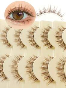 Rikuaild 5 Pairs Cartoon Style Brown False Eyelashes, Anime Style, Natural & Lightweight, Delicate & Soft, Fairy Design, Transparent Band, Reusable, Lightweight & Natural - Spiky Manga Lashes - View 8