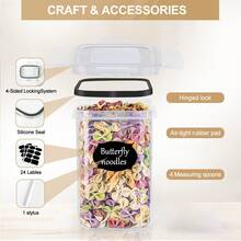 Juego de 16 tarros de almacenamiento, caja de almacenamiento de cocina, recipiente hermético de plástico con tapa, tarros de almacenamiento para pasta, cereales, arroz, harina y comida para mascotas - Negro - Ver 3