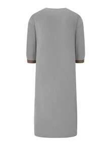 新款伊斯兰宽松阿拉伯男士长袍刺绣摩洛哥男士传统甘杜拉祈祷休闲节日服装 - 淺灰色 - 查看 2