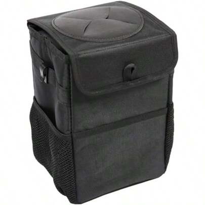 Car Trash Can Foldable Waterproof Trash Bin Hanging Garbage Bag With Lid And Side Pockets V7077 6L