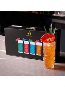 Pahar Tiki transparent, 1 buc - 450 ml - Perfect pentru cocktailuri exotice, limonadă, ceai cu gheață, băuturi mixte - Exotic Zombie, rom, Mai Tai, Colada, Punch, Hurricane, articole de bar