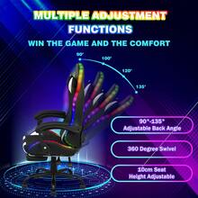 Advwin Gaming Chair 12 RGB LED Massage Ergonomic Executive Office Chair Computer Racing Recliner Footrest Seat Black & White - 黑與白 - 查看 4