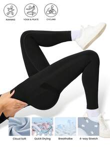 2Pcs Seamless High-Elasticity Women's Solid Color Sports Leggings,Women Tuck In The Abdomen Leggings,Lift The Buttocks And Slim The Legs Leggings,Soft Touch Quick Dry Breathable Four-Way Stretch Hip Lift Leggings For Women,Multi-Color Optional(Black/Blue/Green/Brown) - 黑色+綠色 - 查看 6