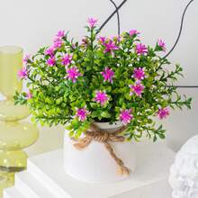 Chậu hoa cúc giả mini 1/3, cây hoàng cầm bonsai, 3 màu để lựa chọn, hoa dại nhỏ giả trang trí bàn làm việc kèm chậu nhựa thắt nơ, chất liệu PP/PE, hoa giả. - Nhiều màu-E - Xem 16