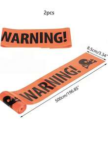 2 buc bandă de avertizare portocalie cu craniu de pirat pentru decorațiuni de Halloween, bandă de avertizare pentru decor de petrecere înfricoșătoare