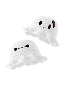 1 件男女通用手工针织无檐便帽，荷叶边渔夫帽，骷髅、南瓜、角图案，趣味角色扮演拉法帽 - 彩色 - 查看 11