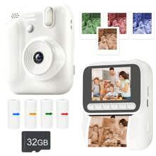 Cameră foto instantanee pentru copii cu video HD 1080P, baterie reîncărcabilă de 1300mAh, obiectiv cu zoom 8X și 2 moduri de imprimare - Cameră digitală cu 4 role de hârtie color și 4 jocuri, cadou perfect pentru băieți și fete cu vârste cuprinse între 3 și 12 ani, 12+, mini cameră instantanee, fotografie distractivă, design potrivit pentru copii, construcție durabilă, fotografi tineri