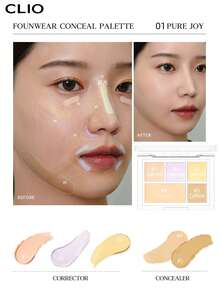 Clio K-Beauty KILL COVER FOUNWEAR CONCEAL PALETTE, Conceal Blender Palette, 5-In-1 Color Correcting And Concealing, Buildable, For Dark Circles, Imperfections, Face Tone Corrector, Soft Smooth Texture, Available For Sensitive Skin, Gel Concealer, Lightweight, Full Coverage, Correct Skin Color,Long Lasting, Conceals, Corrects, Covers, Hydrates, Highlights, Light Sand , Korean Makeup - #PURE JOY - View 3