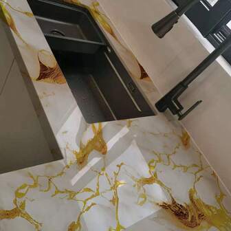 Papier peint autoadhésif à motif marbre doré, fabriqué en matériau PVC, imperméable et résistant aux taches, convient pour la décoration murale et le dosseret de cuisine