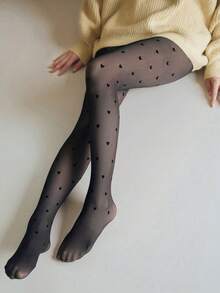 1 Pair Black Polka Dot Cute Women's Thin Skin Pantyhose, 100g Fake Meat-Permeable Love Stockings, Cozy - Multicolor - View 13