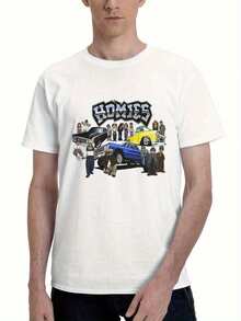 Lil Homies Lowriders Graphic Tee- Black Casual Round Neck T-Shirt With Funny Homies For Life, Machine Washable, All-Season Comfort Fit For Adults, Allseason Apparel Humorous Graphic Tee Comfortable Fit - 白色 - 查看 5
