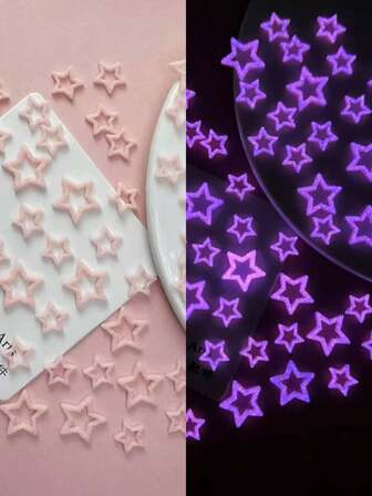 100Pcs Assorted Glow-In-The-Dark Mini Cartoon Cute Hollow Cat Head Blue Light Cream Glitter Nail Art Decorations Diy Resin Accessories, 7Mm*7Mm Nail Supplies Nails Nail Charms Nail Gems