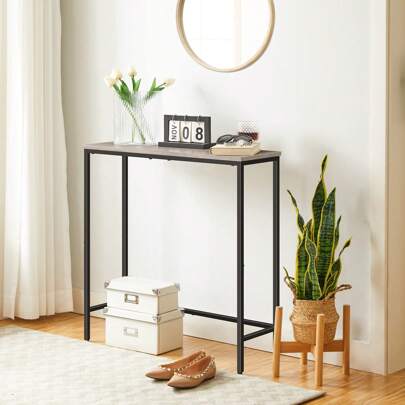 HOOBRO Slim Console Table For Hallway, Metal Frame, Compact Display Sofa Table For Small Spaces, Entryway, Living Room, Sturdy, Greige And Black