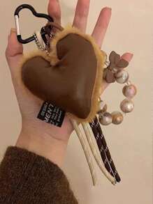 Yogodlns Pendentif en forme de cœur Maillard, accessoire porte-clés d'amour doux, tressage artisanal, cadeau de voyage, de vacances, de Noël, breloque de sac à la mode Y2K, convient pour les jeunes garçons, les jeunes filles, les étudiants, cadeau de la Saint-Valentin