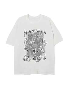 Metalic Graphic Tees Men Y2k Oversized T Shirts Men Vintage Tees Unisex Summer Tops Casual Classic Short Sleeve T-Shirt For Daily Wear - 白色 - 查看 1