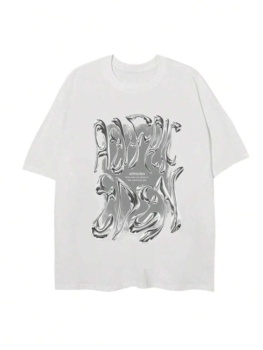 Metalic Graphic Tees Men Y2k Oversized T Shirts Men Vintage Tees Unisex Summer Tops Casual Classic Short Sleeve T-Shirt For Daily Wear - 白色 - 查看 1