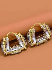 1 par de pendientes de aro con diseño personalizado brillante de cristal plateado, pendientes para fiestas/banquetes/bailes de mujeres