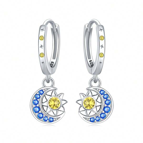 1 Pair Of S925 Sterling Silver Earrings Stylish Elegant Sun And Moon Earrings Suitable For Women Daily Wear Birthday Gift Fine Jewelry Women Gifts