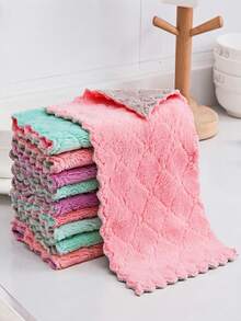 5 Packs 30x30cm Super Absorbent No Residue Non-Linting Multi-Scenario Adaptable Suitable For Kitchen Dishwashing Daily Baking Living Room Dust Removal And Cleaning Household Scrub Sponge Reusable And Washable Random Color