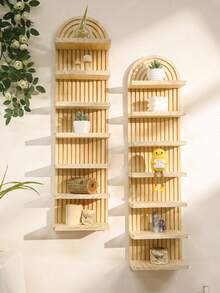 1件波西米亚风格木质壁挂架，拱形设计，多层拱形壁挂式悬浮架，简约家居装饰，适用于客厅和卧室，非常适合展示小型植物，与波西米亚室内设计和墙面艺术装饰完美契合。 - 彩色 - 查看 4
