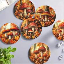 1套/4件/6件/300件秋季蘑菇枫叶图案硅藻泥杯垫，咖啡杯垫，家居和餐厅多场合装饰品，日常礼品，餐桌装饰，日常装饰，主题派对装饰 - 彩色 - 查看 2