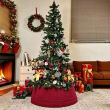 1 Stück Weihnachtsbaum Umrandung, luxuriöser, retro burgunderroter gestrickter Weihnachtsbaum Rock Basis - weich, stabil, elegant, Landhausflair für Outdoor - ideal für Familien-Urlaubsdekoration und festliche Atmosphäre - Verschiedenfarbig - Übersicht 6