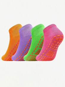 4 Pairs Women's Silicone Non Slip Grip Trampoline Socks For Hospital Yoga Pilates Indoor Sports Unisex