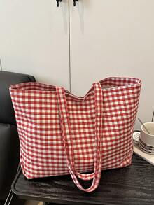 DAZY 夏季户外旅行包，度假沙滩包，时尚格纹单肩大包，休闲单肩托特包，旅行包，拼色格纹手提包，购物袋，百搭通勤包 - 彩色 - 查看 19