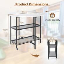 GOFLAME Folding Dining Table, Round Drop Leaf Kitchen Table With Marble-Textured Finish, Storage Racks & 2 Lockable Wheels, Space-Saving Side Tables - White - View 2