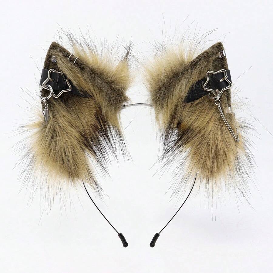 Animal Ears Headband Clip-On, Handmade Fox Wolf Cat Ears For Cosplay Gothic Punk Accessories - 黃色 - 查看 1