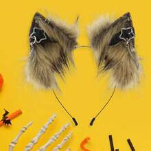 Animal Ears Headband Clip-On, Handmade Fox Wolf Cat Ears For Cosplay Gothic Punk Accessories - 黃色 - 查看 6