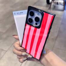 Teléfono con diseño de bloques a rayas rojas y rosas, compatible con 16 Funda para phone 16, 15 Pro, 14, 14 Plus, 13, 13 Pro, 12 Pro y 12 Pro Plus. Ofrece protección completa contra golpes, una amplia abertura, un elegante marco brillante y una excelente calidad de fabricación. - Negro - Ver 4