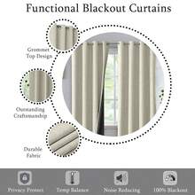 2Pcs Linen-Like Blackout Curtains, Grommet Top, Lightweight, Black Lining, Darkens Room, Protects Privacy, Machine Washable, Bohemian Farmhouse Style Home Window Decor, Quiet No-Glare Environment, Suitable For Bedroom, Living Room, Office