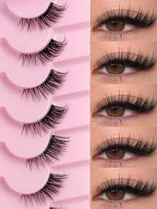 7对猫眼假睫毛，透明睫毛柄，蓬松柔软3D仿貂毛猫眼假睫毛，打造自然柔和的妆容 - 眼尾拉長款 - 查看 3