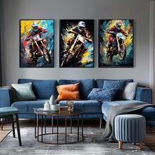 3 Juegos de Impresiones en Lienzo de Motocicleta Todo Terreno Dinámica - Arte de Pared Sin Marco Vibrante Adecuado para Dormitorios de Niños, Estilo Minimalista Moderno, Uso en Interiores, Orientación Vertical, Decoración de Motocicletas