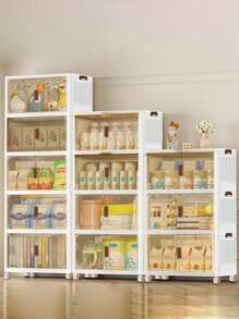 4/5layers Home Decorations Display Rack Big Capacity Storage Cabinet Plastic Foldable Shoe Shelf Collapsible Clear Shoe Boxes Stackable With Door Easy Assembly Living Room Stuff - 白色 - 查看 1