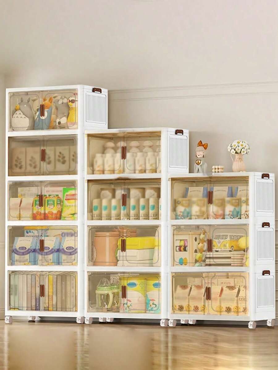 4/5layers Home Decorations Display Rack Big Capacity Storage Cabinet Plastic Foldable Shoe Shelf Collapsible Clear Shoe Boxes Stackable With Door Easy Assembly Living Room Stuff - 白色 - 查看 1