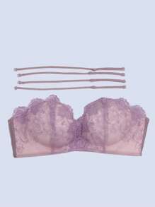 Women's Purple Lace Bra, Push Up & Cross Back, Sexy Bra Lingerie