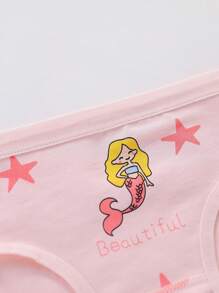 4pcs/Set Cute Cartoon Mermaid Print Girls' Underwear, Suitable For All Seasons