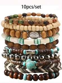Bộ 10 vòng tay hạt co giãn thủ công có thể xếp chồng theo phong cách Boho kèm mặt hình rùa dành cho nam và nữ, bộ vòng tay co giãn có thể điều chỉnh, quà tặng hoàn hảo cho cả nam và nữ trong tiệc lễ hội - Bộ đồ chơi mười món Turtle - Xem 3