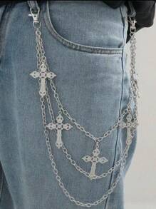 1pc Punk Style Hollow Star Decor Pant Chain, Multi-Layer Metal Chain Waist Belt Accessory, Suitable For Daily Wear, Fashion Matching, School, Halloween, Summer, Autumn