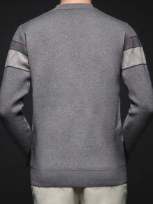 Men's Thick V-Neck Jacquard Sweater, Casual Business Commute Long Sleeve Pullover, Suitable For Layering Or Outerwear, Autumn/Winter - Light Grey - View 9